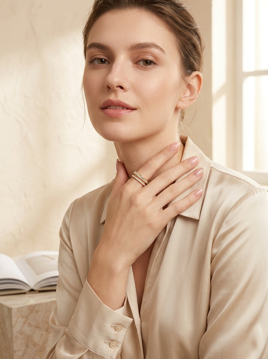 Sophisticated Square Ring | Diamond Studded | Gold Plated