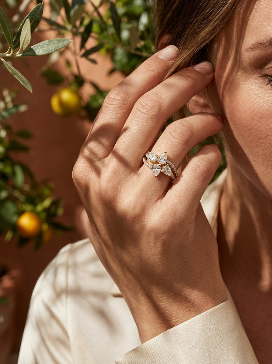 Radiance Square Ring | Diamond Studded | Adjustable Gold Plated