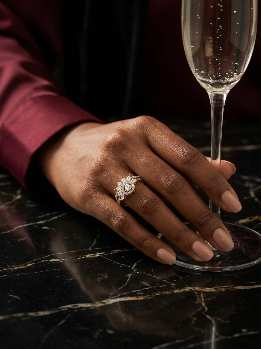 Refined Elegance Ring | Diamond Studded | Adjustable Gold Plated