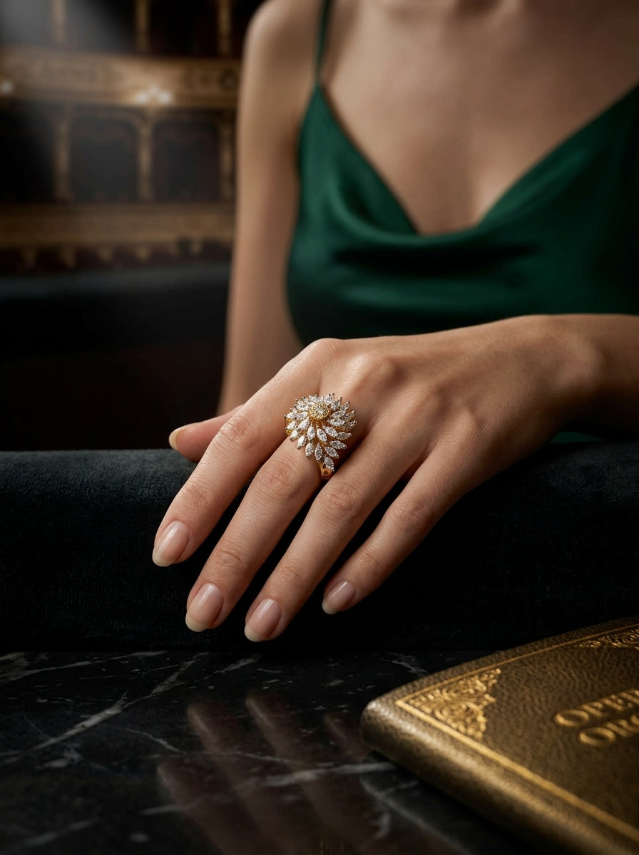 Imperial Statement Ring | Oversized Diamond Studded | Gold Plated