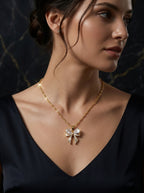 Enchanted Bow Pendant | Diamond Studded | Adjustable Gold Chain