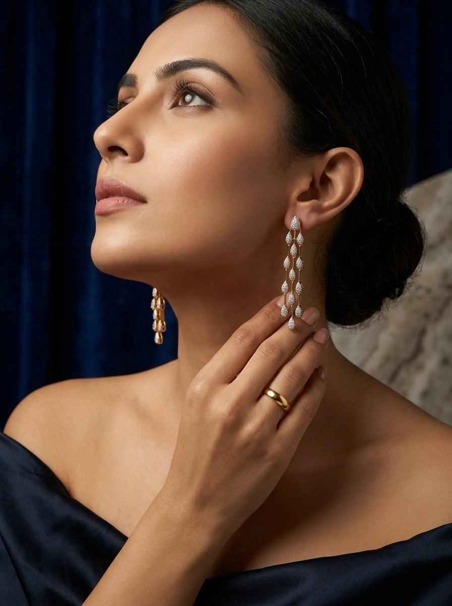 Majestic Linear Earrings | Diamond Studded | Gold Plated Drops