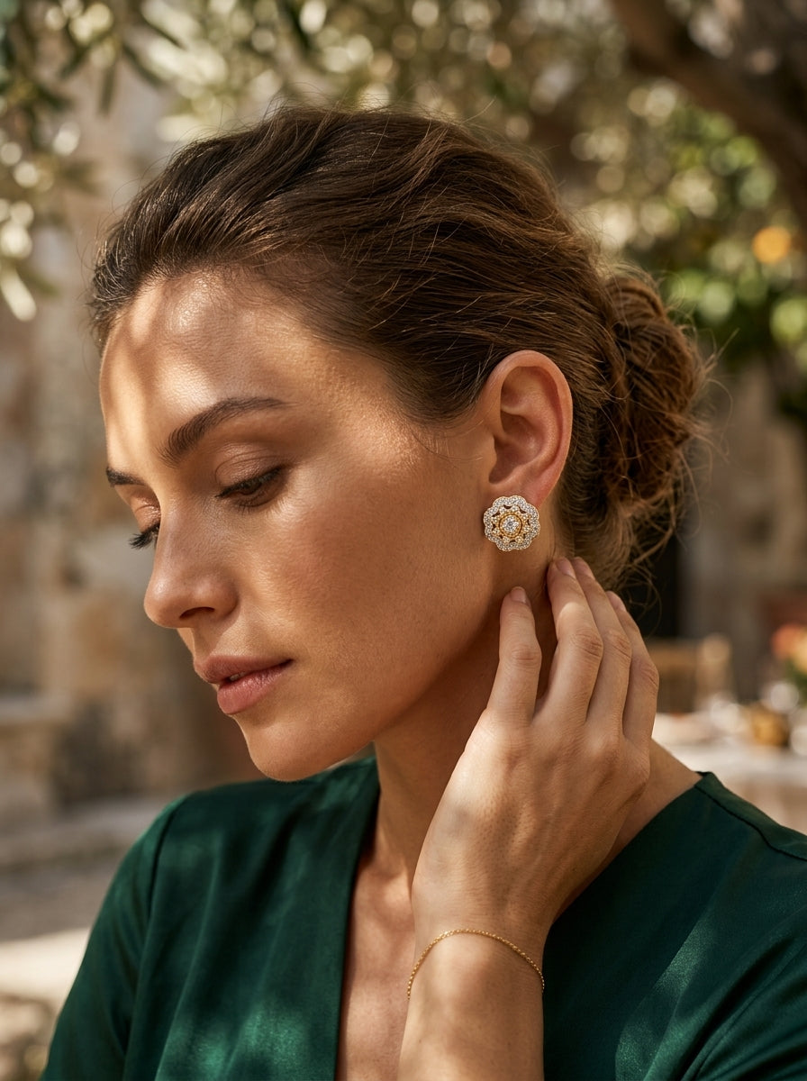 Classic Radiance Studs | Diamond Studded | Gold Plated