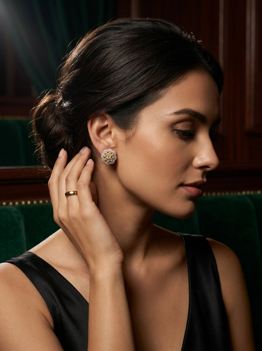 Classic Radiance Studs | Diamond Studded | Gold Plated
