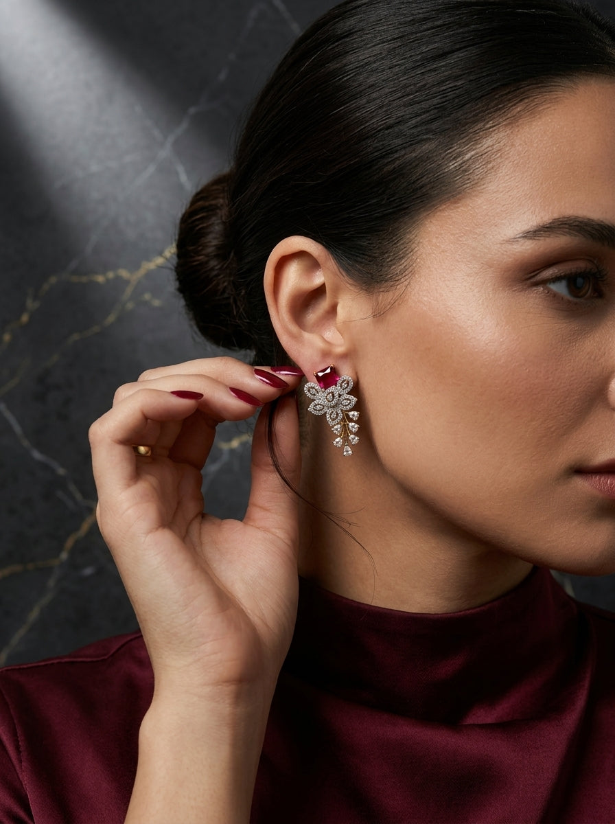 Blush Romance Studs | Pink Stone & Diamond | Gold Plated