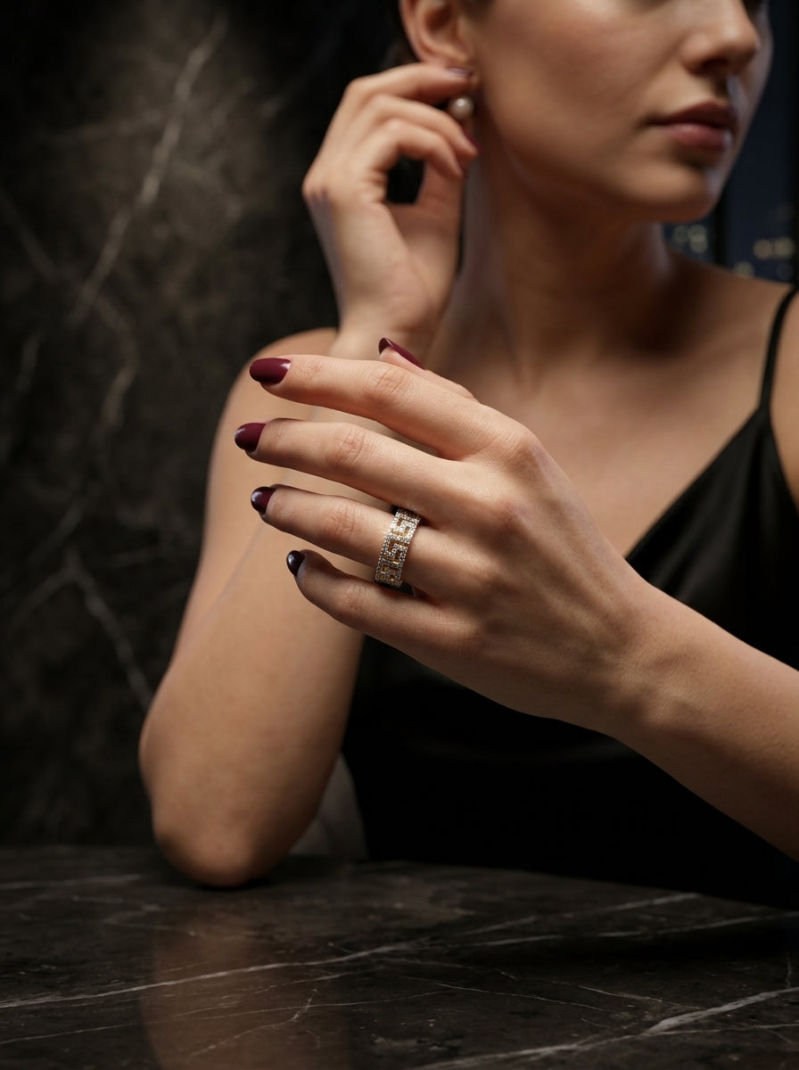Delicate Fixed Ring | Diamond Studded | Gold Plated