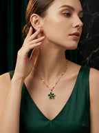 The Emerald Bloom Pendant | Diamond Studded | Adjustable Chain
