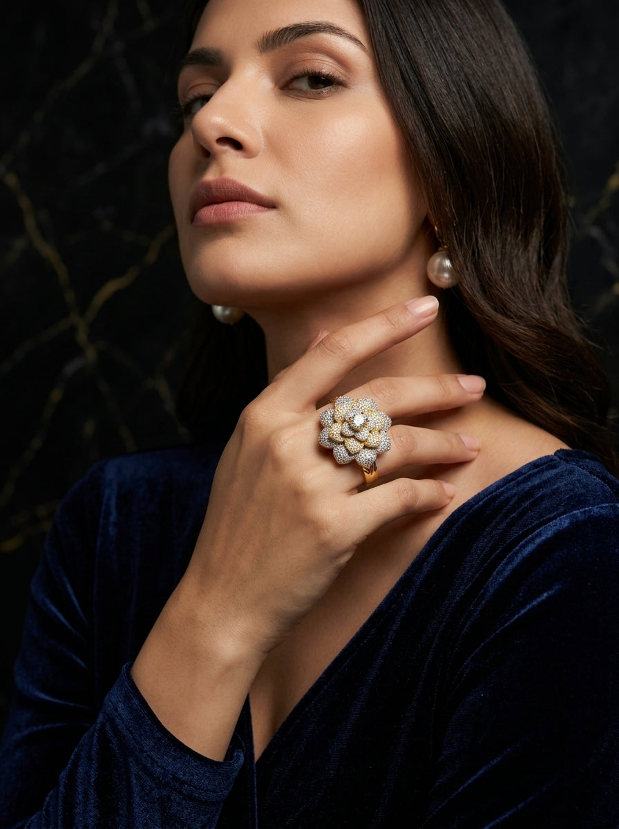 Prestige Statement Ring | Oversized Diamond Design | Gold Plated