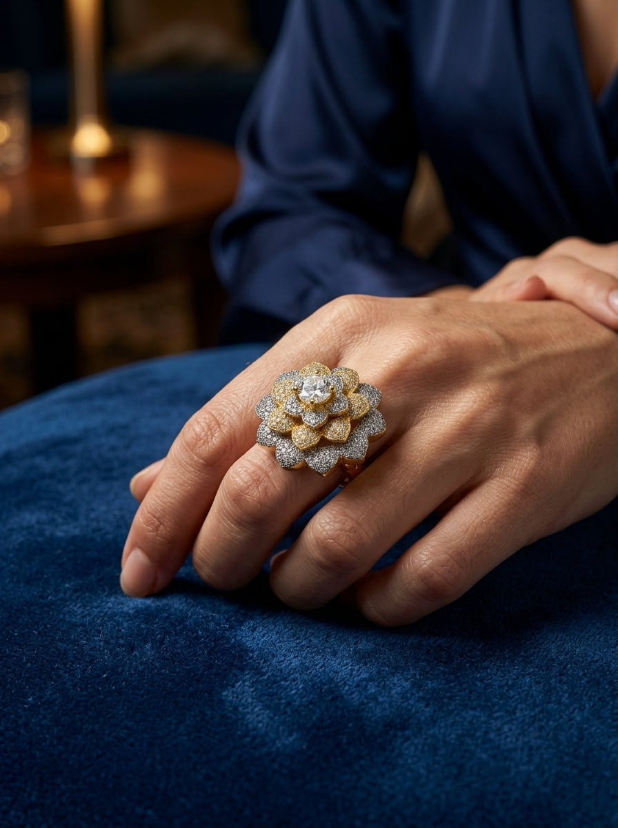 Prestige Statement Ring | Oversized Diamond Design | Gold Plated