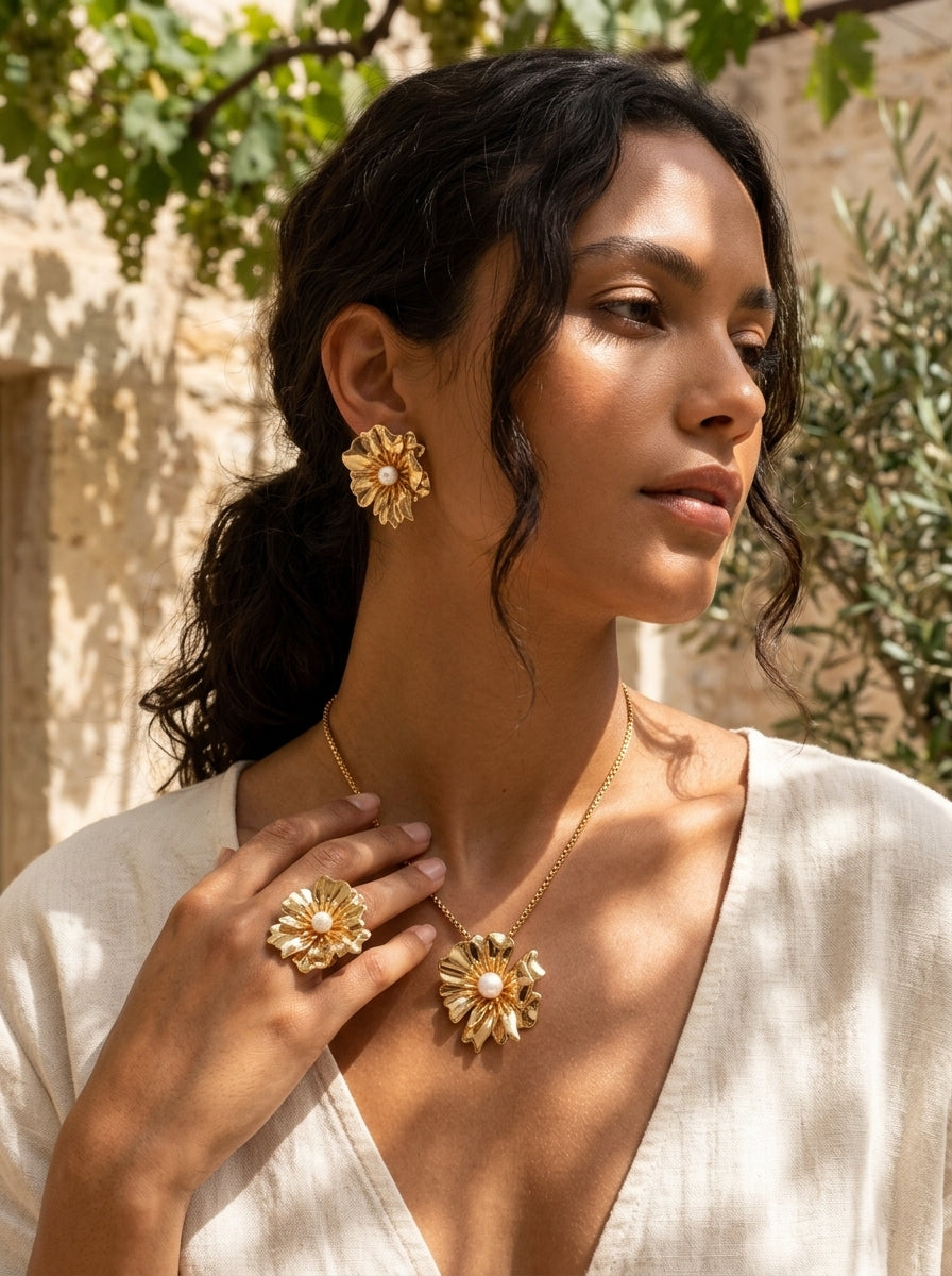 Blooming Beauty Complete Set | Earrings, Ring & Pendant | Gold Plated