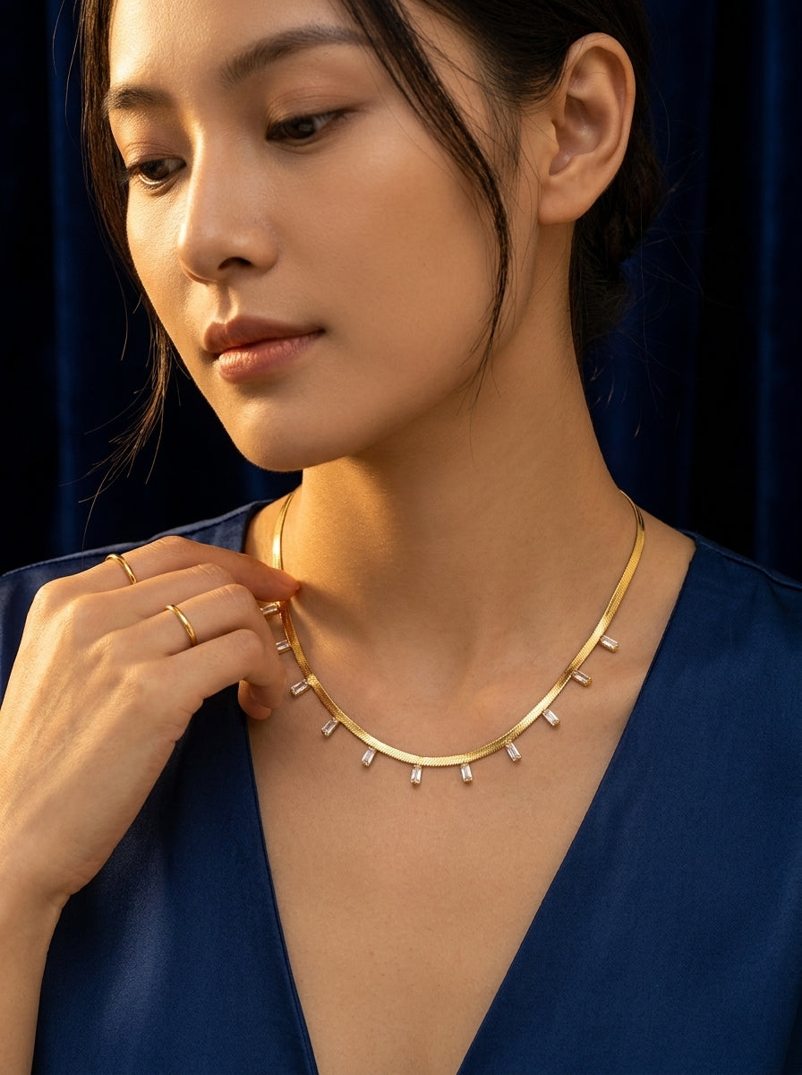 Golden Serpent Chain Necklace | Stone Studded | Anti-Tarnish Steel