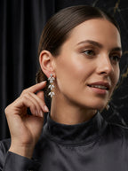 Contemporary Linear Earrings | Diamond Studded | Gold Plated