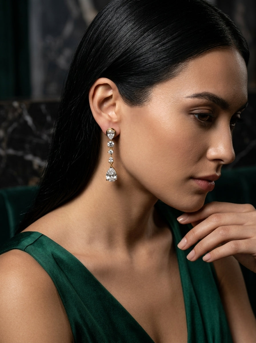 Sleek Bar Earrings | Diamond Studded | Gold Plated
