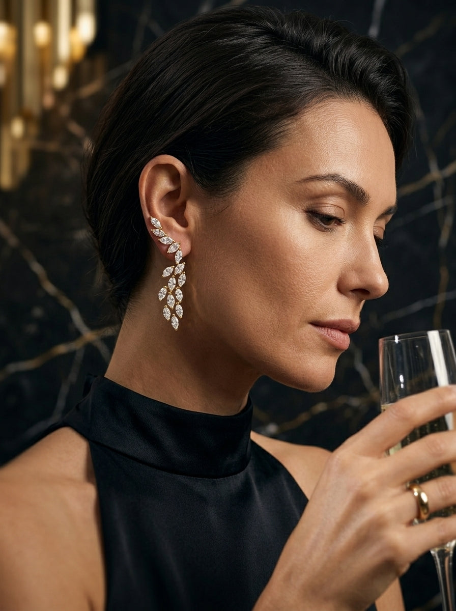 Elegant Drop Earrings | Diamond Studded | Gold Plated