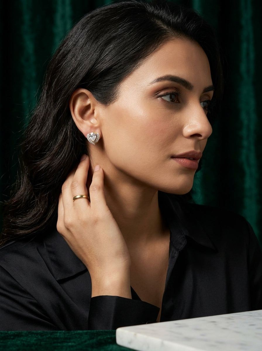 Classic Circle Studs | Diamond Studded | Gold Plated