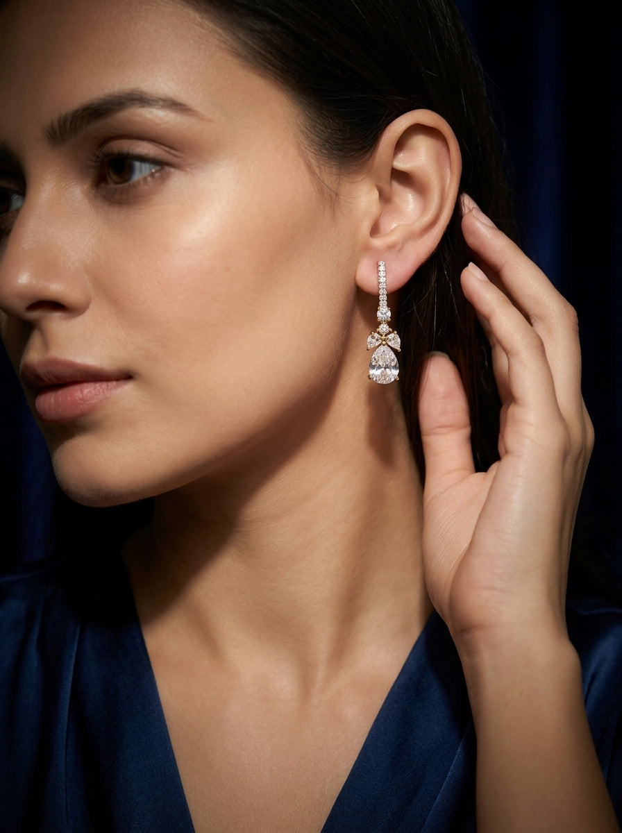 Streamline Bar Earrings | Diamond Studded | Gold Plated