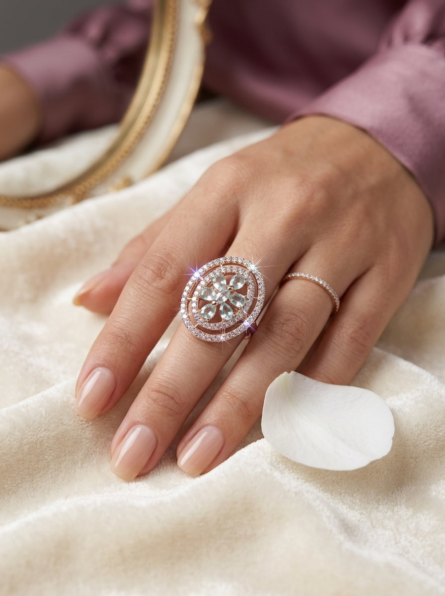 Teal Treasure Ring | Colored Stone | Rose Gold Plated