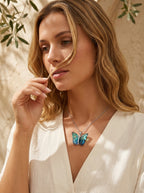 Silver Butterfly Pendant | Colored Stones | Silver Plated