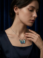 Silver Butterfly Pendant | Colored Stones | Silver Plated