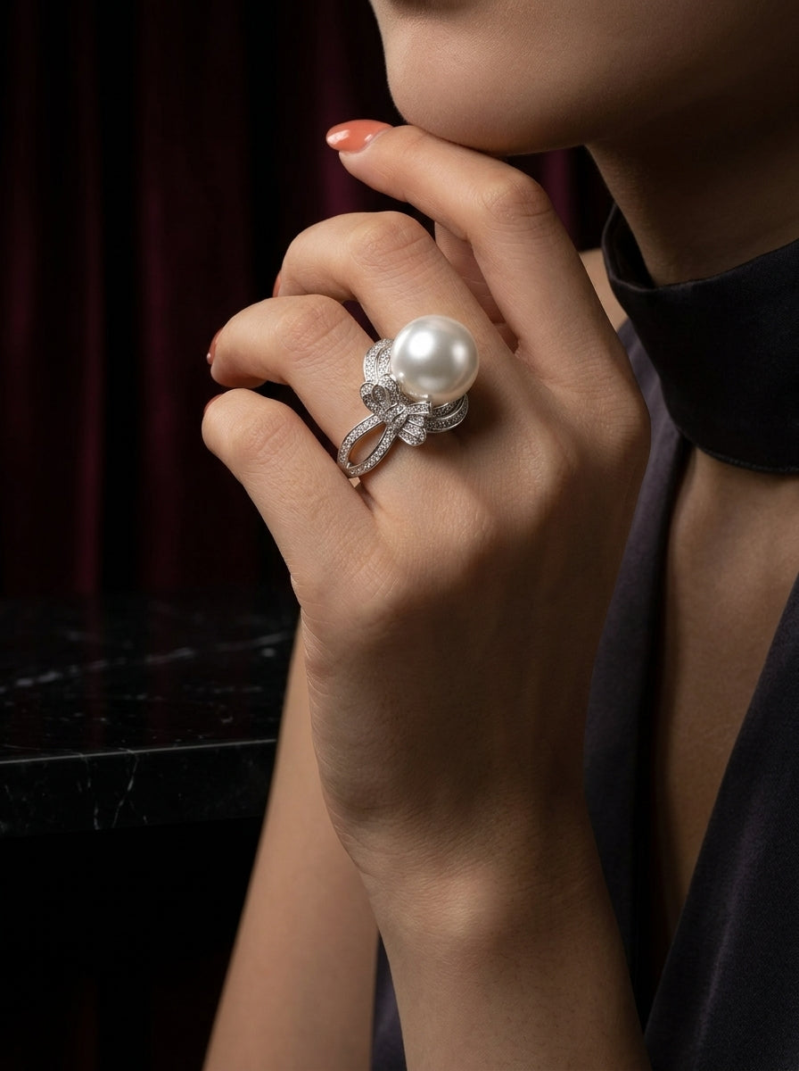 Pearl Romance Ring | Contemporary Styled | Anti-Tarnish Silver