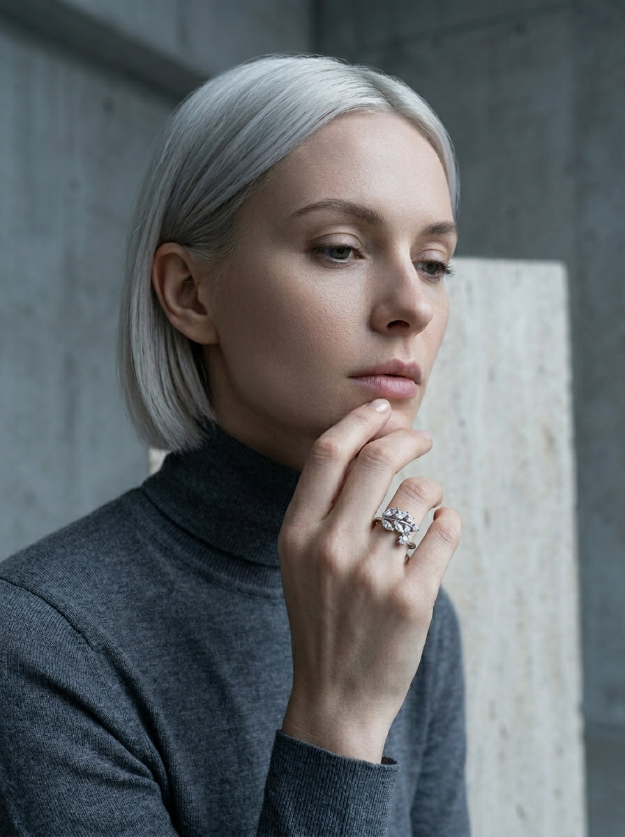 Minimalist Silver Ring | Diamond Studded | Silver Plated