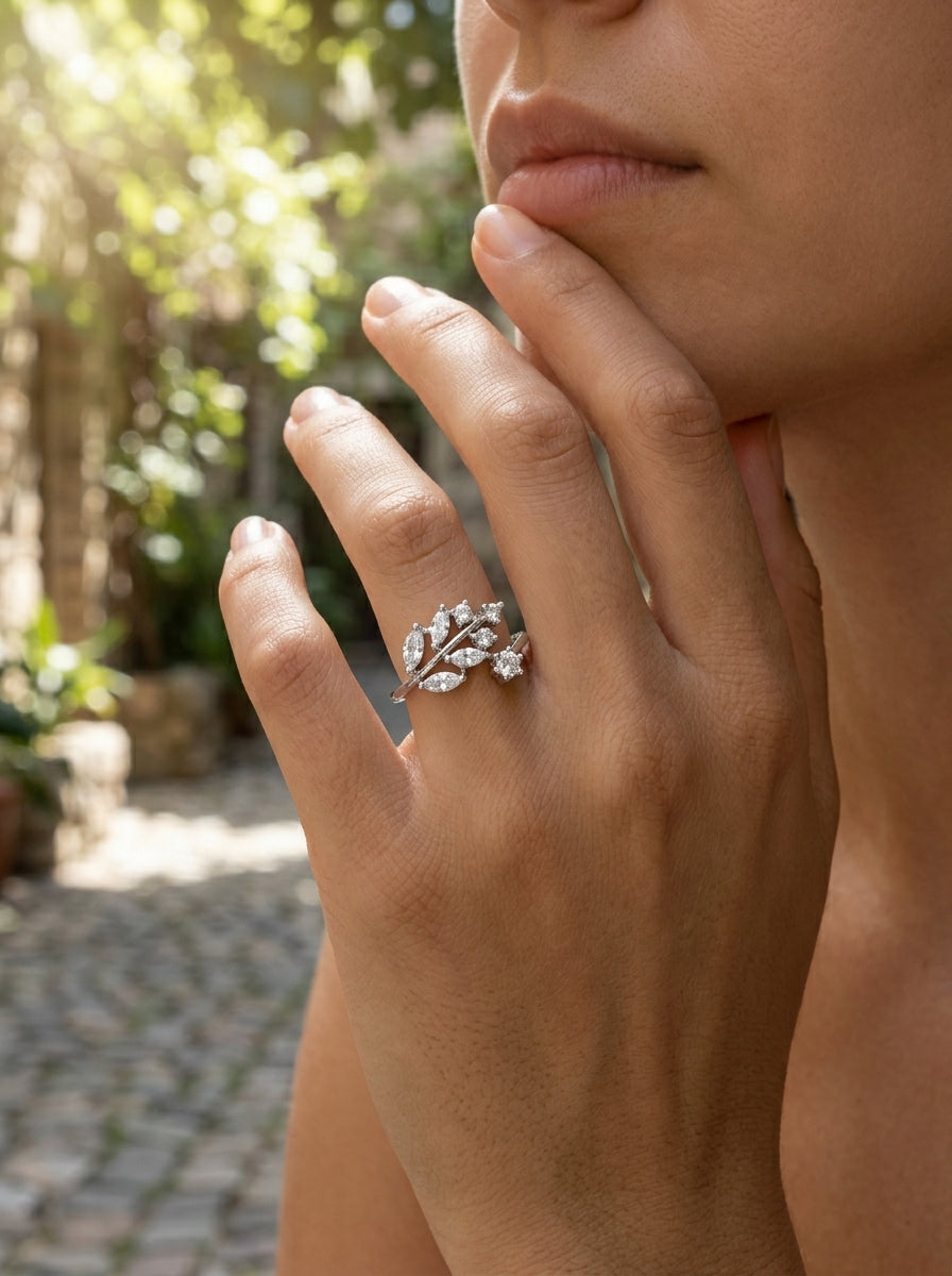 Minimalist Silver Ring | Diamond Studded | Silver Plated
