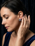 Sapphire Elegance Studs | Blue Stone & Diamond | Silver Plated