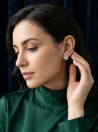 Pearl Elegance Studs | Pearl & Diamond | Silver Plated