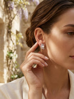 Pearl Elegance Studs | Pearl & Diamond | Silver Plated