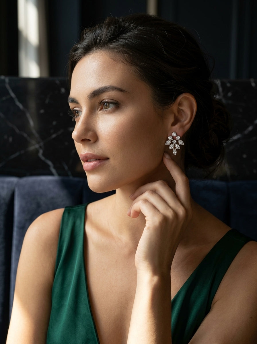 Contemporary Silver Studs | Diamond Studded | Medium Profile
