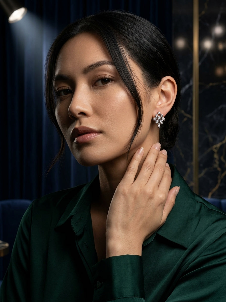 Contemporary Silver Studs | Diamond Studded | Medium Profile