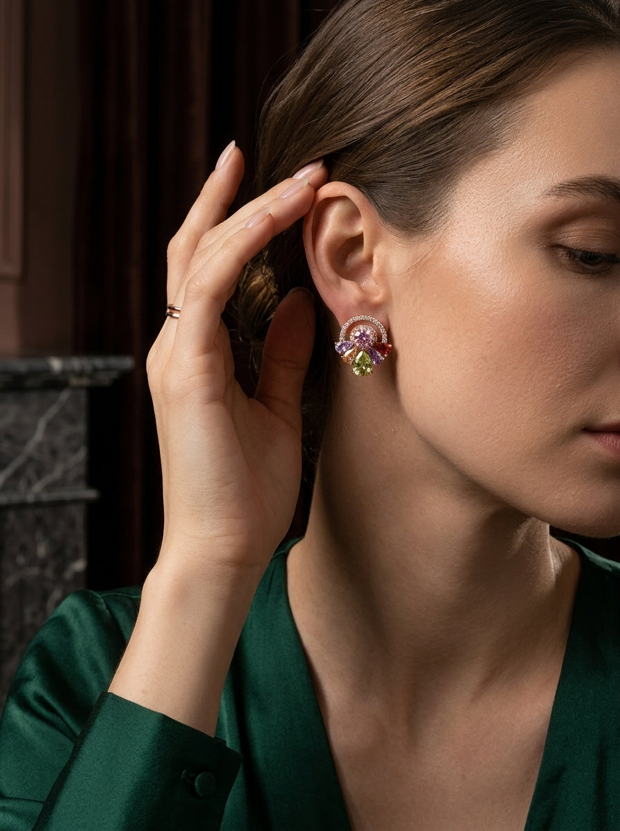 Geometric Spectrum Studs | Multicolor Cubic Zirconia