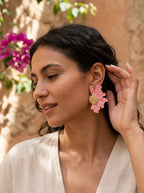 Pink Blossom Heart Earrings | Flower Design | Gold Plated