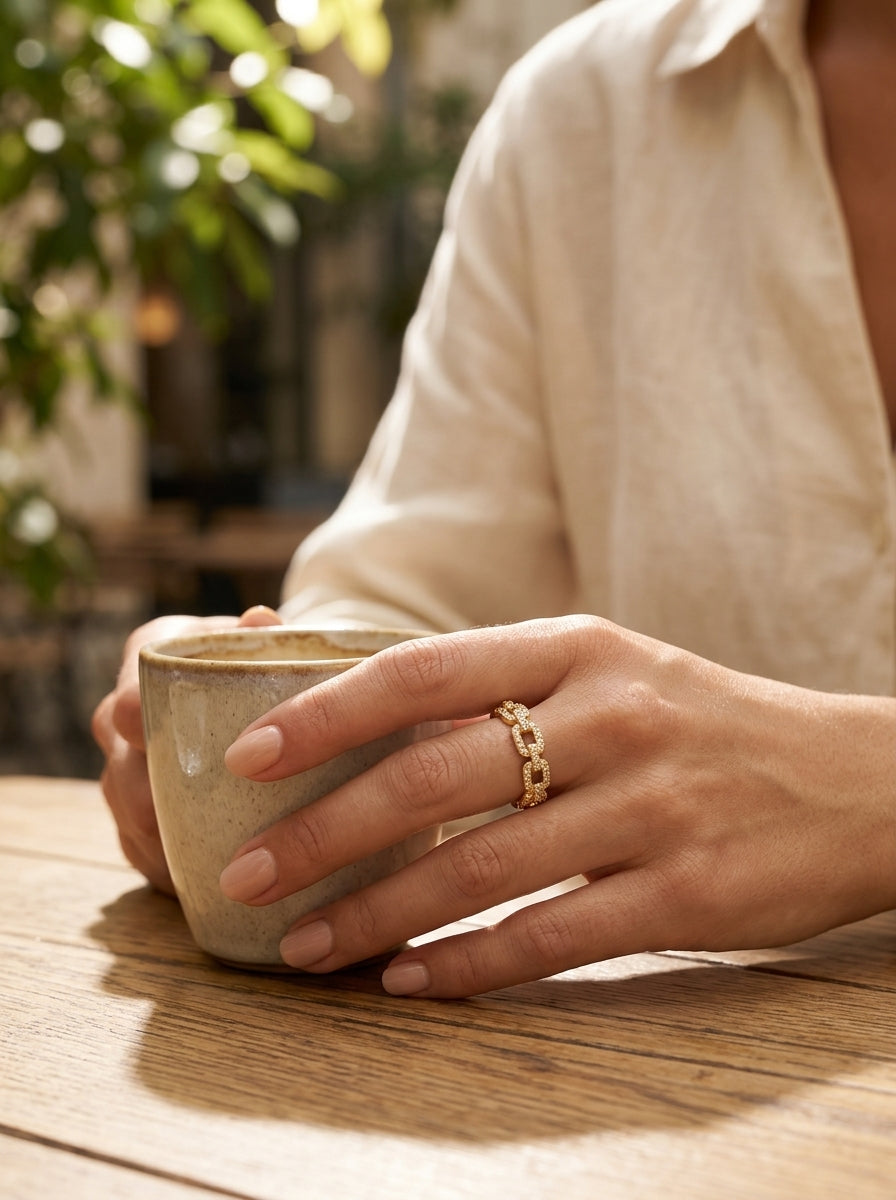 Classic Diamond Ring | Gold Plated | Square Profile