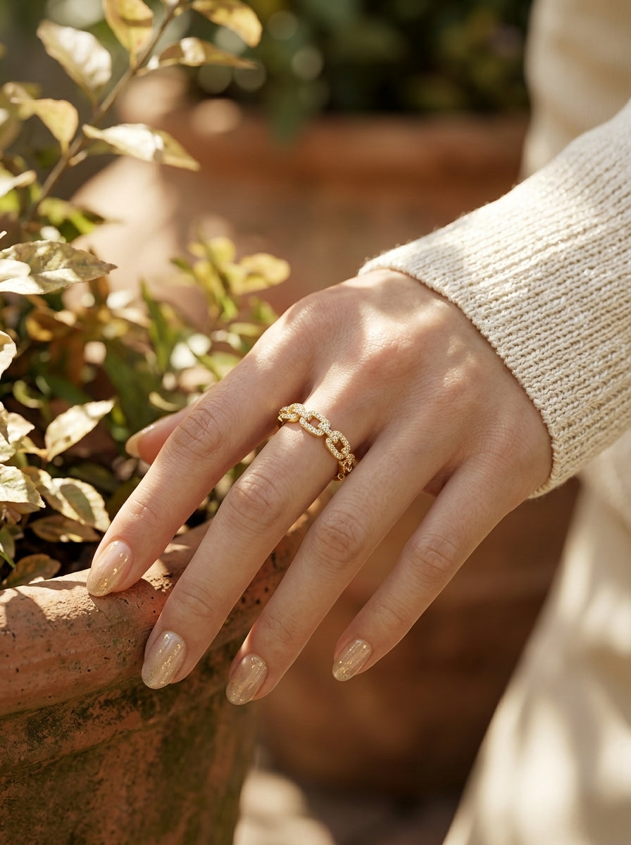 Classic Diamond Ring | Gold Plated | Square Profile