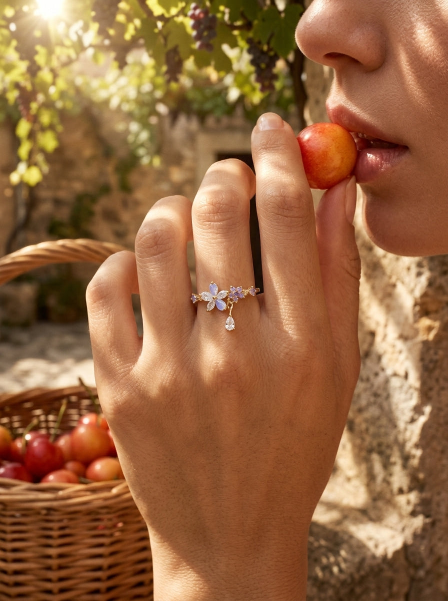 Radiant Lavender Dew Ring | Diamond Studded | Gold Plated