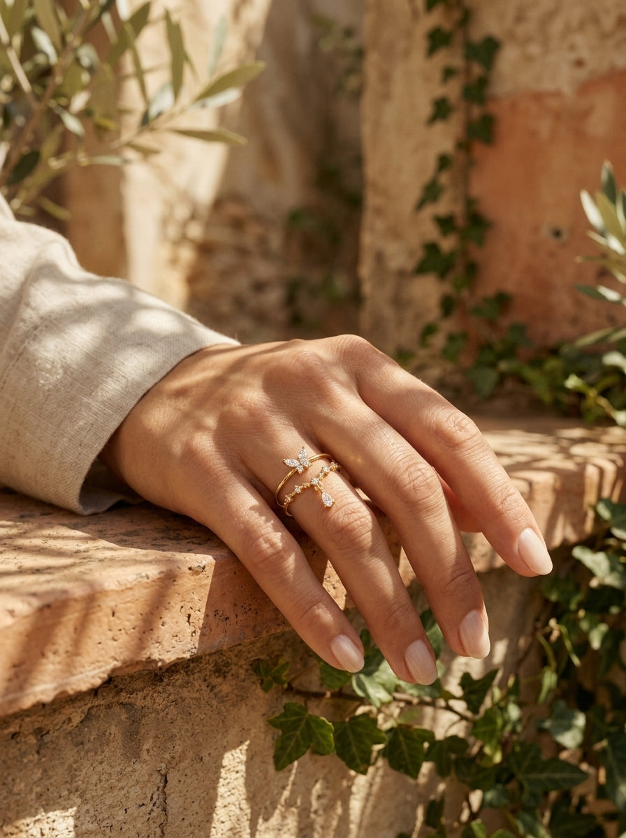 Luxe Butterfly Ring | Diamond Studded | Gold Plated