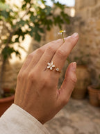 Moonlight Bloom Ring | Diamond Studded | Gold Plated