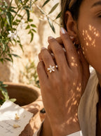Moonlight Bloom Ring | Diamond Studded | Gold Plated