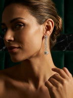 Dramatic Linear Earrings | Diamond Studded | Gold Plated