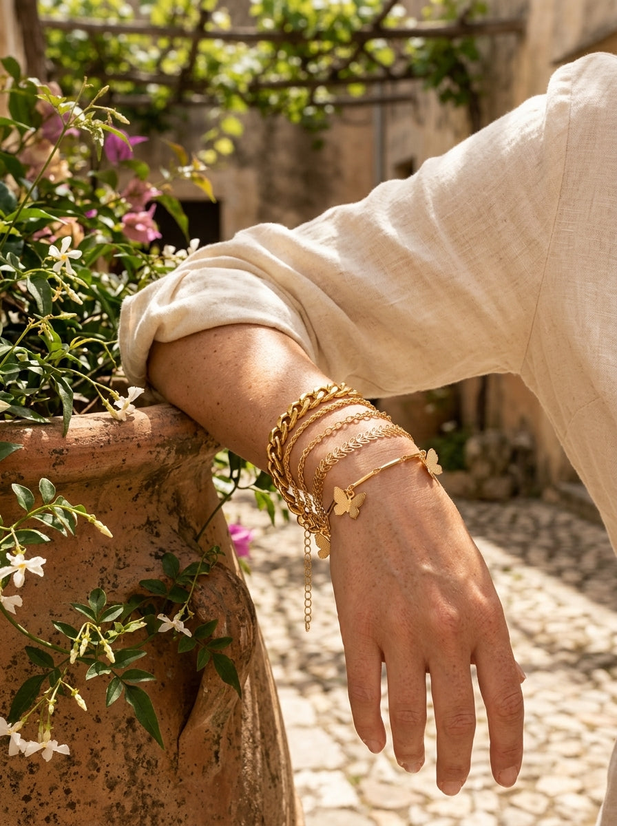 Layered Luxury Bracelet Set | Multi-Strand | Adjustable Gold Plated