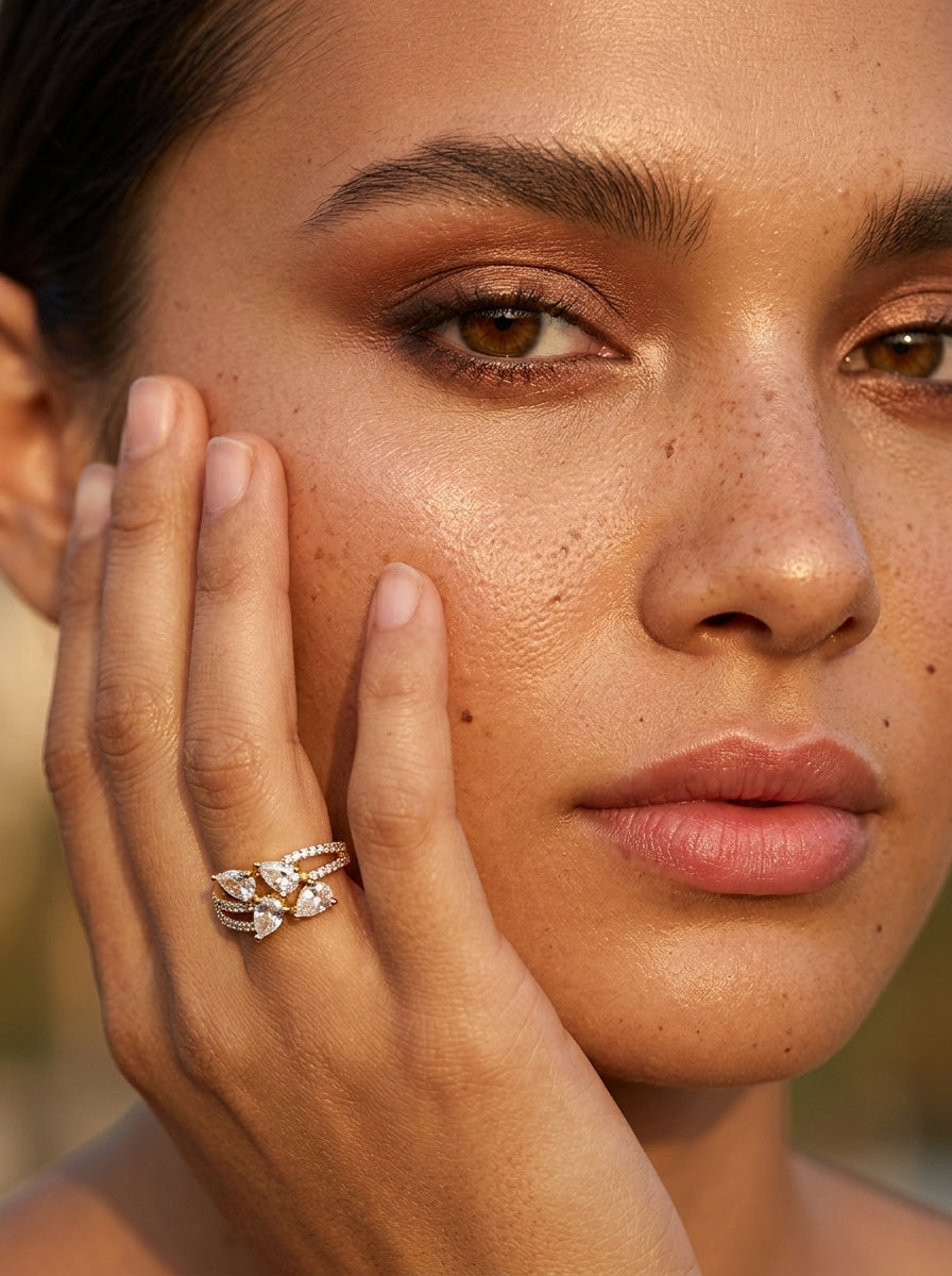 Radiance Square Ring | Diamond Studded | Adjustable Gold Plated