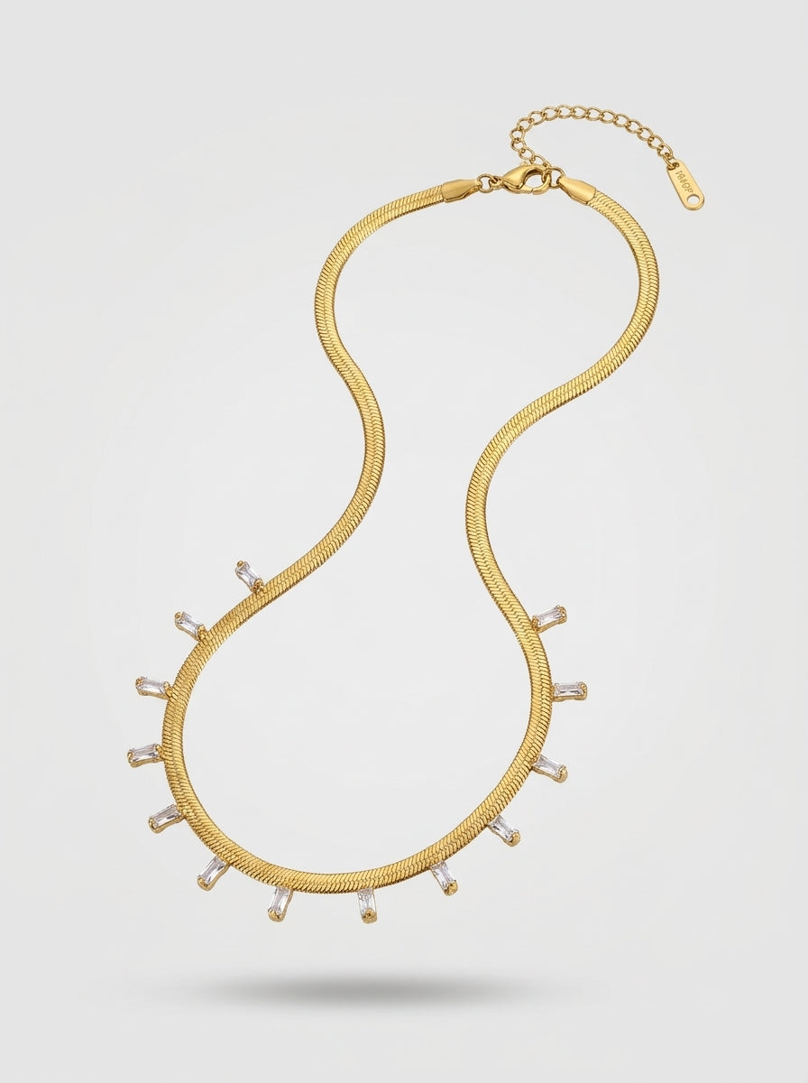 Golden Serpent Chain Necklace | Stone Studded | Anti-Tarnish Steel
