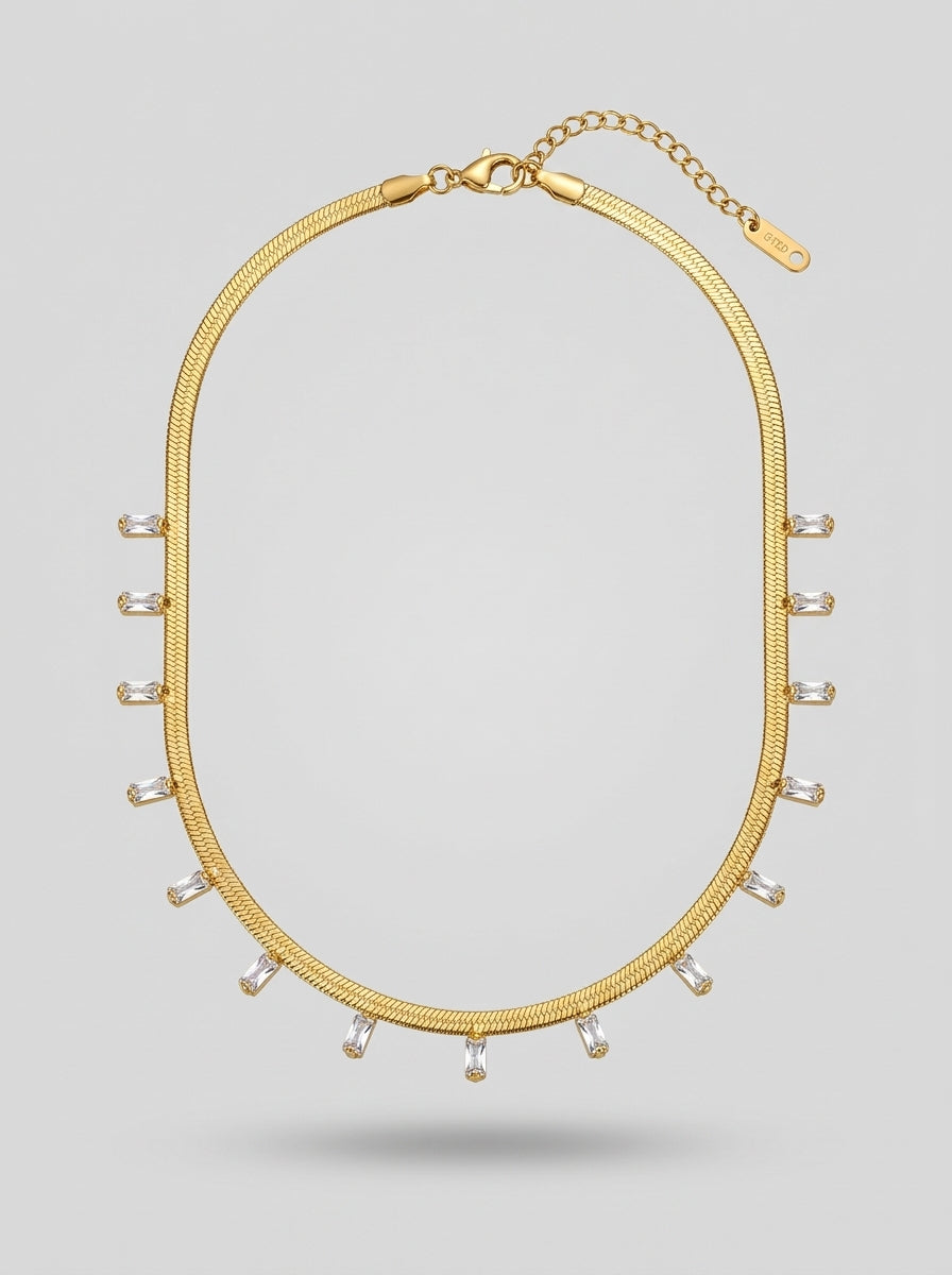 Golden Serpent Chain Necklace | Stone Studded | Anti-Tarnish Steel