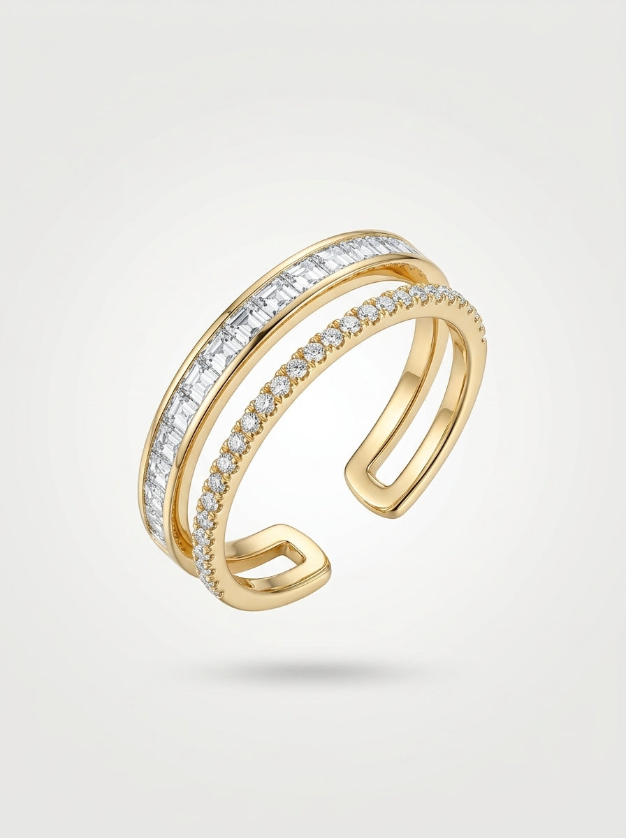 Sophisticated Square Ring | Diamond Studded | Gold Plated