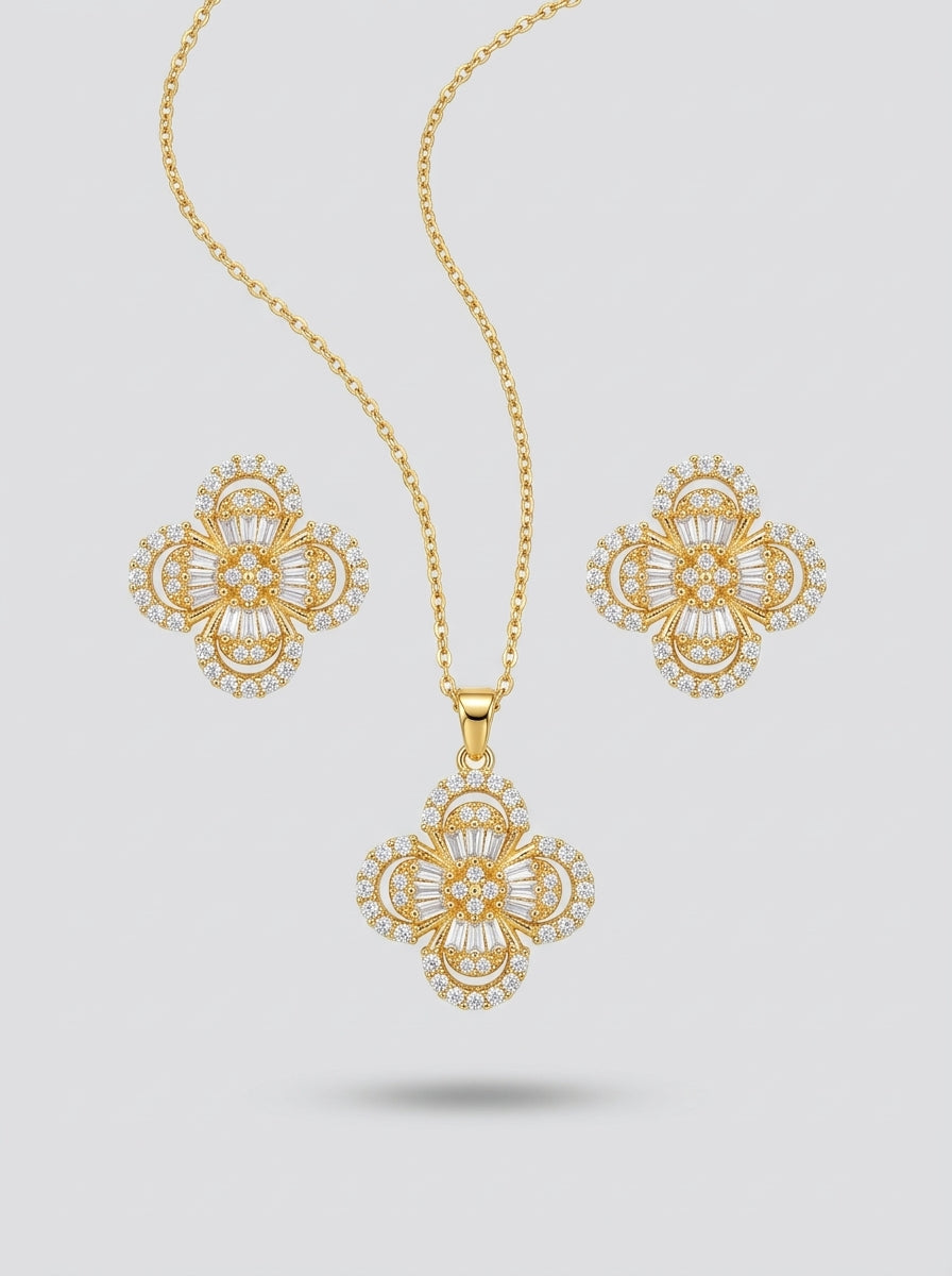 Clover Complete Set | Pendant & Earrings | Gold Plated