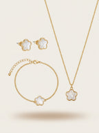 Clover Trio Set | Pendant, Earrings & Bracelet | Gold Plated