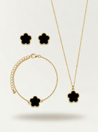 Black Clover Trio Set | Pendant, Earrings & Bracelet | Silver Plated
