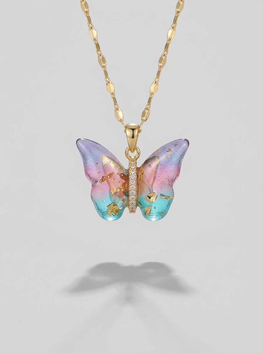 Radiant Butterfly Pendant Necklace | Colored Stone Studded | Adjustable Chain