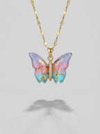 Radiant Butterfly Pendant Necklace | Colored Stone Studded | Adjustable Chain